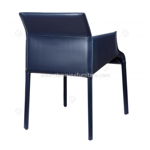 ltalian minimalist blue saddle leather armrest chairs